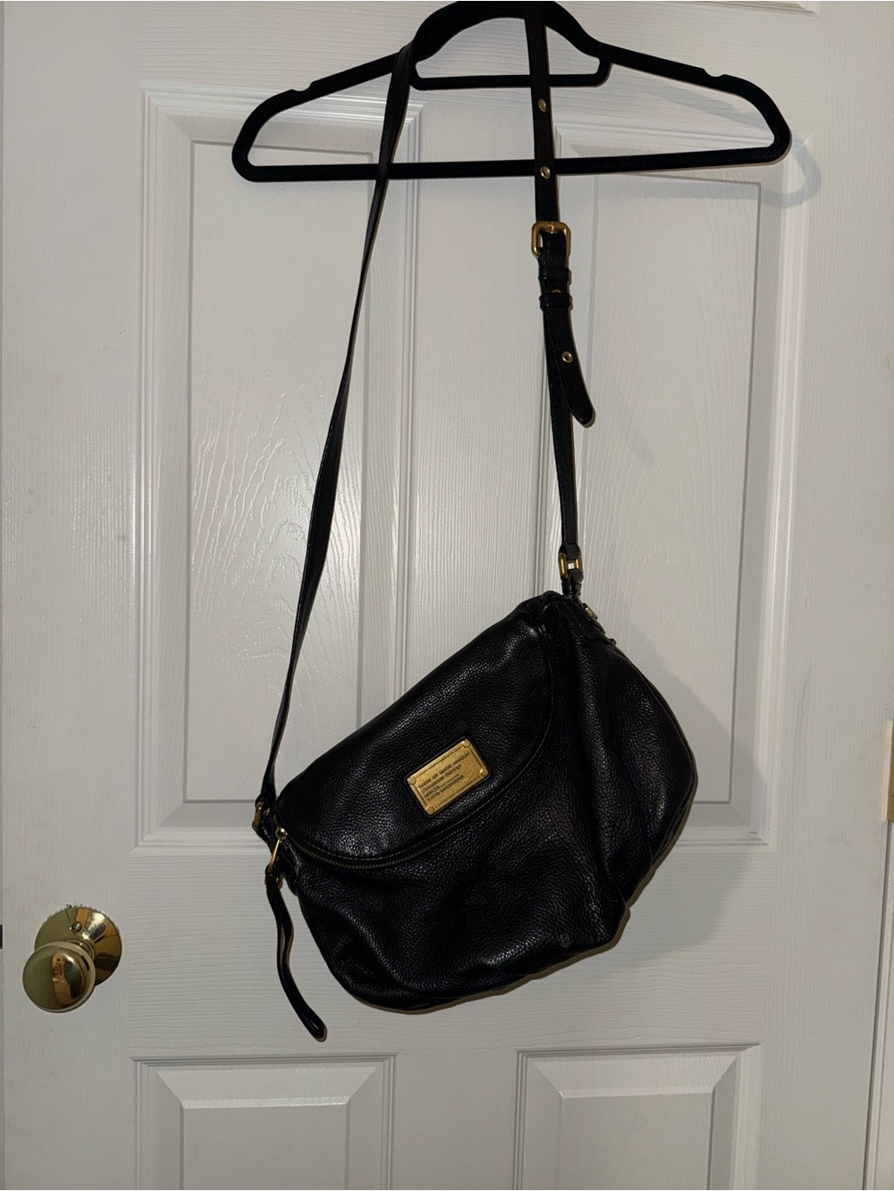 Marc By Marc Jacobs Black Leather Crossbody with Gold Plaque